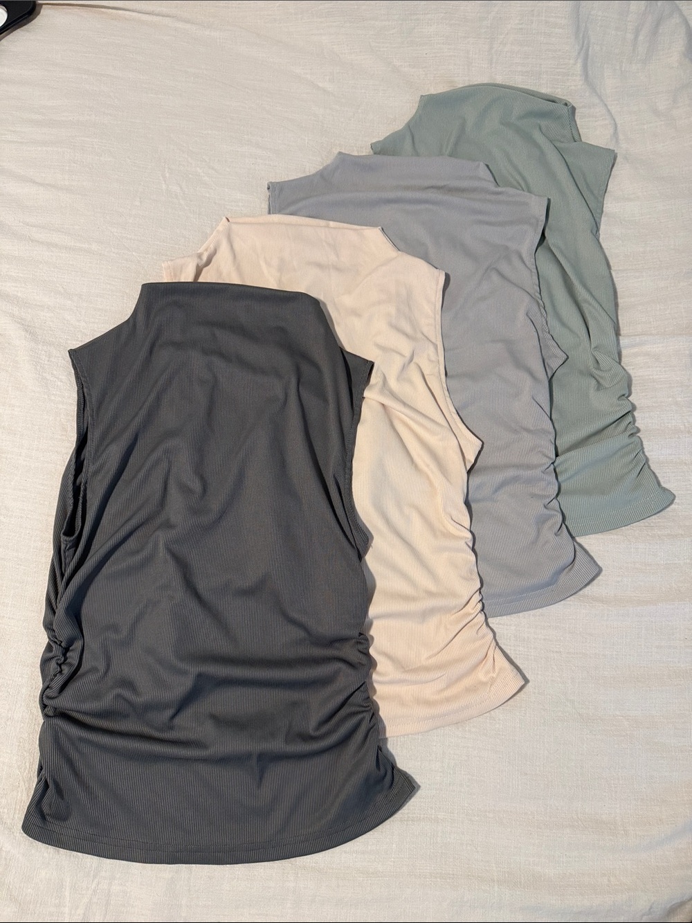 SHEIN Sleeveless Ruched Tank Top - Charcoal, Blush, Light Gray, Sage